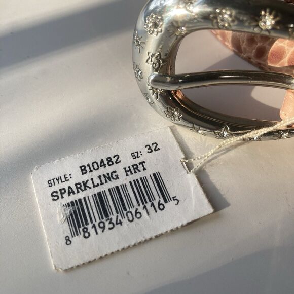 NEW Brighton Women’s Pink Croc Leather Belt ML 32 Sparkling Heart B10482 VTG - Picture 16 of 16